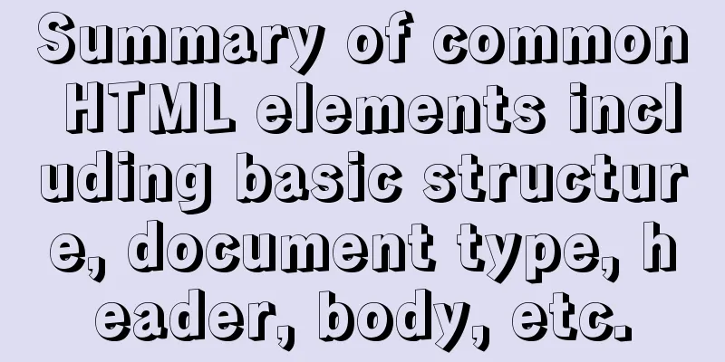 Summary of common HTML elements including basic structure, document type, header, body, etc.