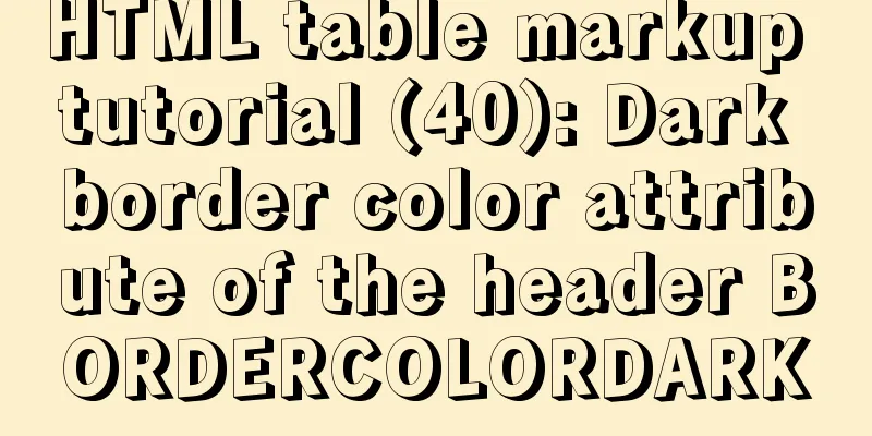 HTML table markup tutorial (40): Dark border color attribute of the header BORDERCOLORDARK