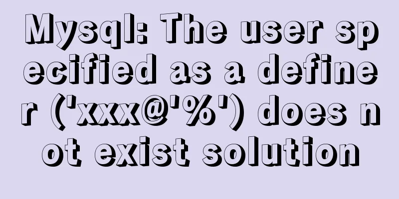 Mysql: The user specified as a definer ('xxx@'%') does not exist solution
