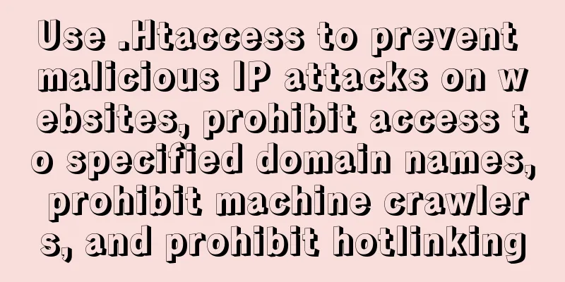 Use .Htaccess to prevent malicious IP attacks on websites, prohibit access to specified domain names, prohibit machine crawlers, and prohibit hotlinking